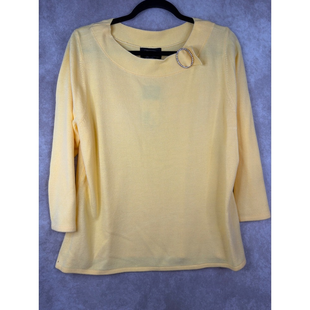NWT VTG Requirements Sweater Women XL Yellow Retro Glam Rhinestone Buckle Collar